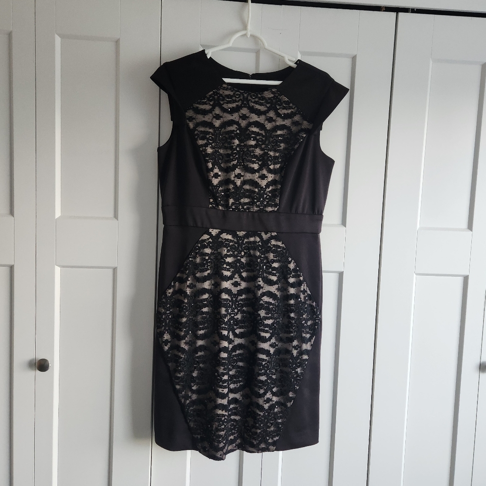 R&M Richards Black and Cream Lace Mini Dress